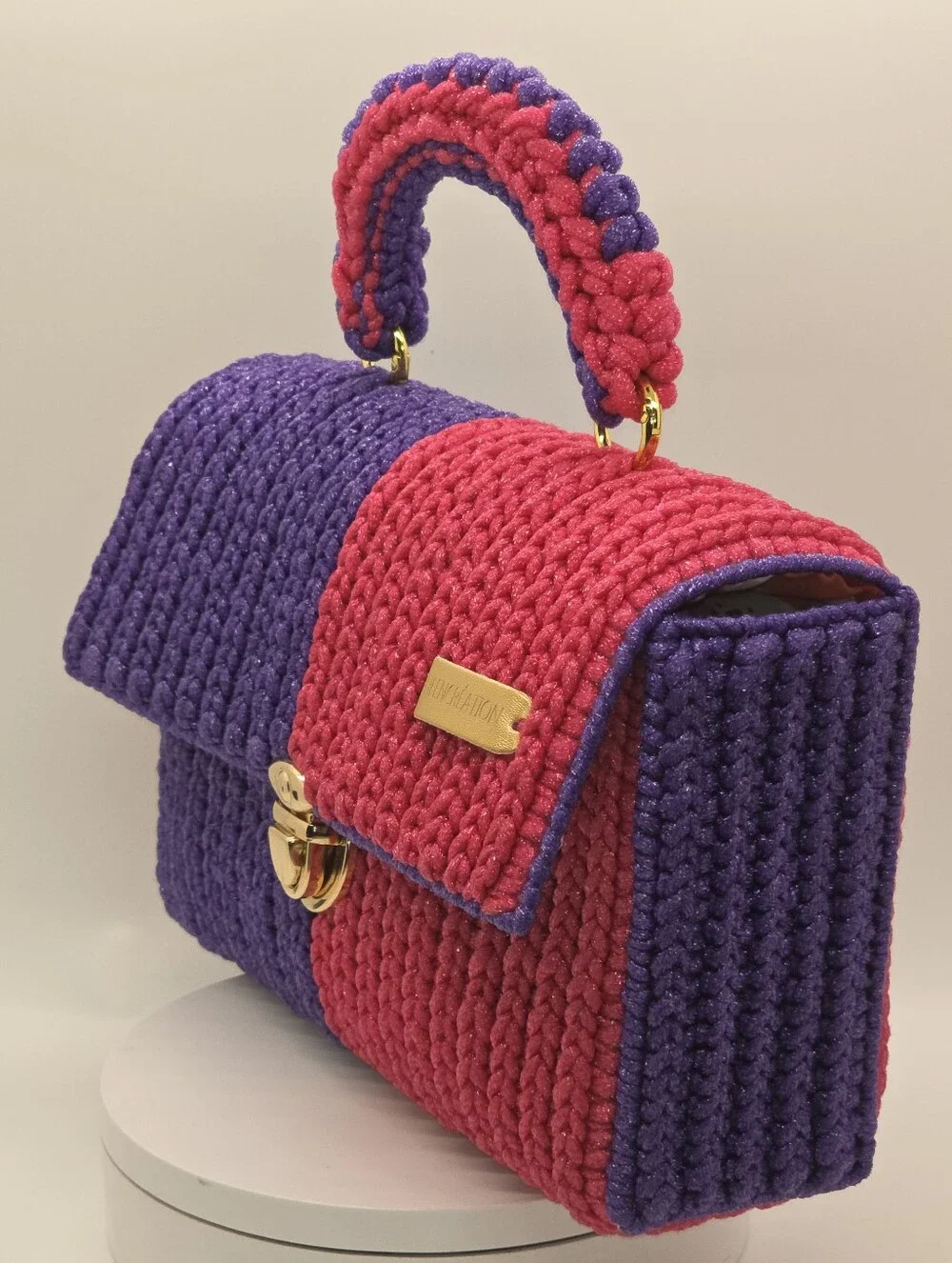 Purple & Pink Braided Top-Handle Women’s Bag